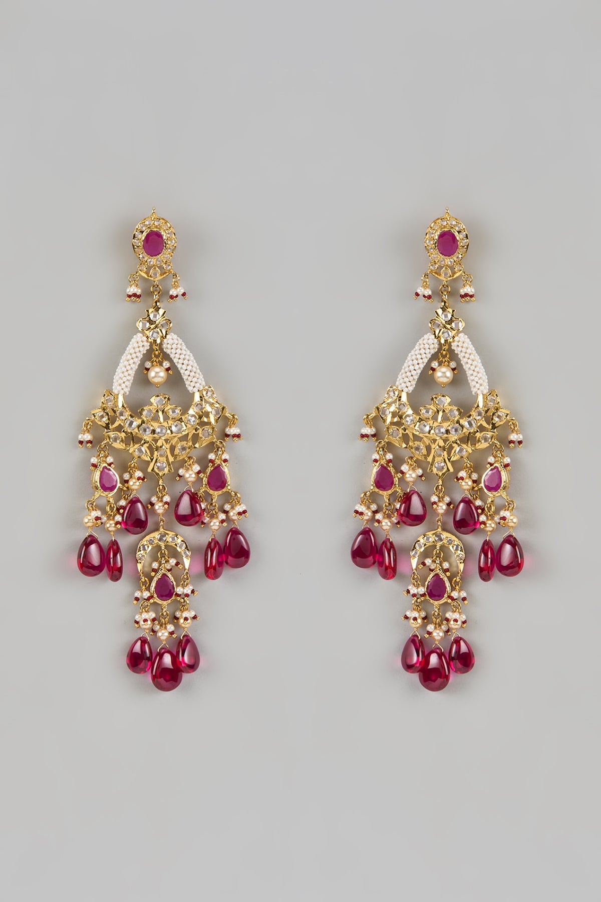 Gold Plated Kundan Polki & Pearl Chandbali Earrings