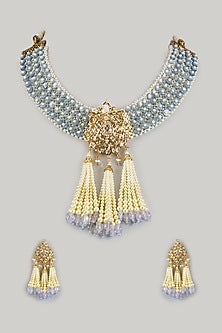 Gold Plated Kundan Polki & Blue Onyx Necklace Set
