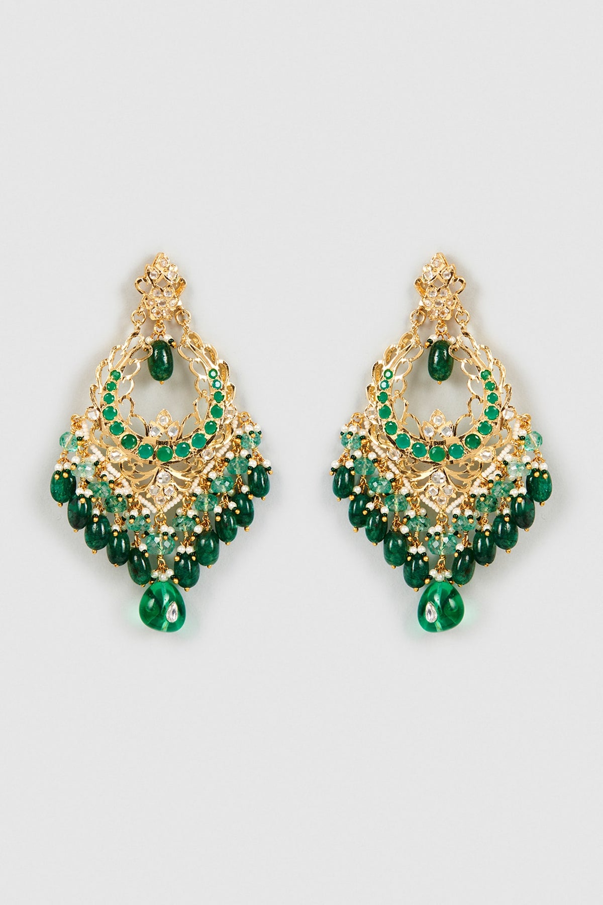 Gold Plated Semi-Precious Kundan Polki Chandbali Earrings