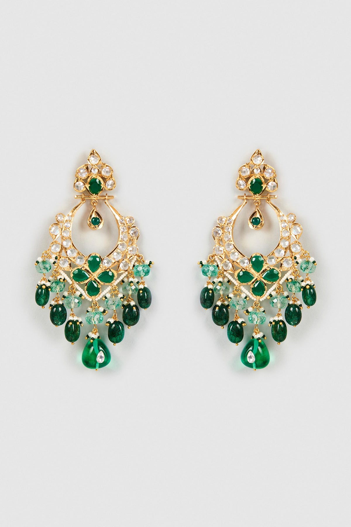 Gold Plated Semi-Precious Kundan Polki Chandbali Earrings
