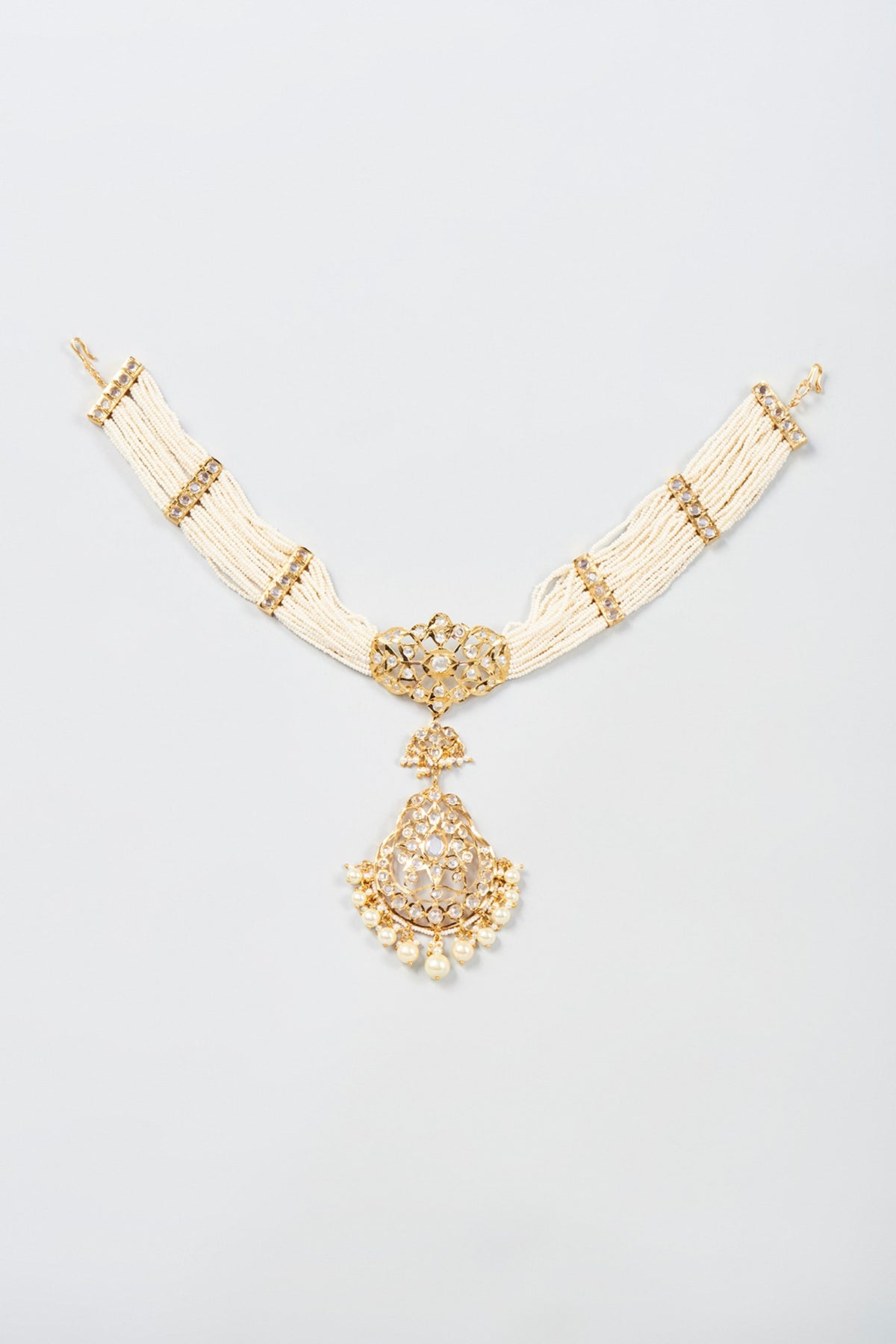 Gold Plated Semi-Precious Kundan Polki Mathapatti