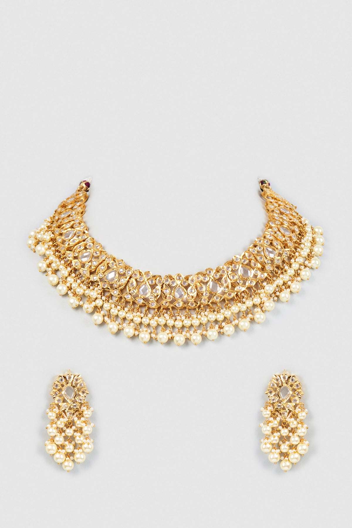 Gold Plated Semi-Precious Kundan Polki Choker Necklace Set