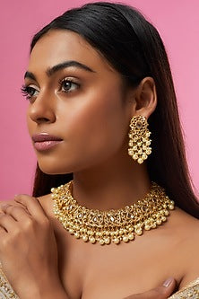 Gold Plated Semi-Precious Kundan Polki Choker Necklace Set
