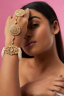 Gold Plated Semi-Precious Kundan Polki Hathphool
