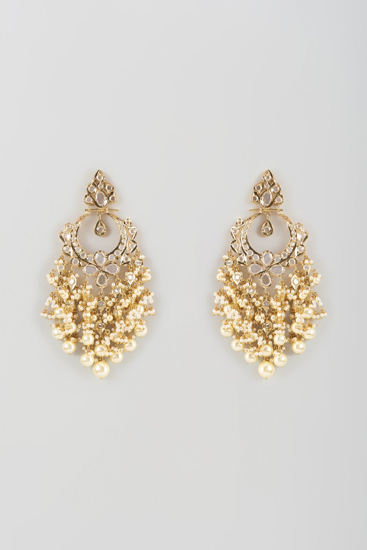 Gold Finish Polki Diamond & Pearl Drop Dangler Earrings