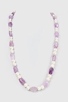 Gold Plated Amethyst & Pearl Long Necklace