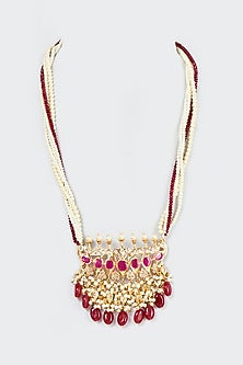 Gold Plated Kundan Polki & Red Onyx Long Necklace