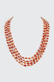 Gold Plated Orange Onyx & Pearl Long Necklace