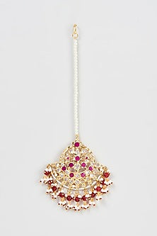 Gold Plated Kundan Polki & Pearl Maang Tikka