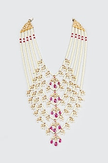 Gold Plated Kundan Polki & Red Onyx Long Necklace