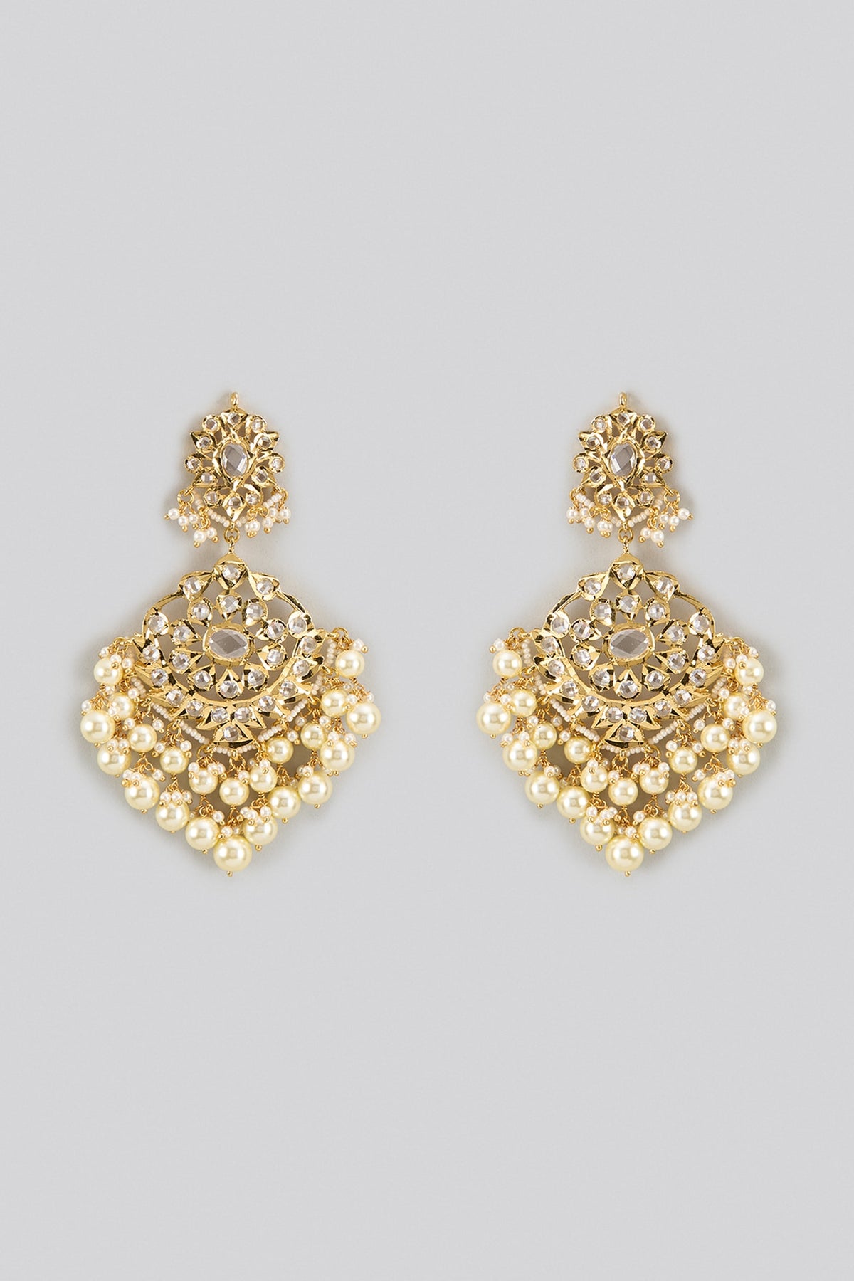 Gold Plated Kundan Polki & Pearl Chandbali Earrings
