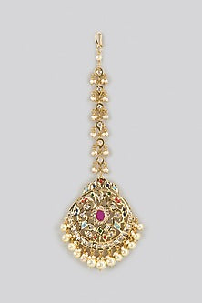 Gold Plated Kundan Polki & Navratna Stone Maang Tikka
