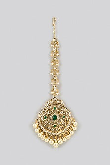 Gold Plated Kundan Polki & Green Onyx Maang Tikka