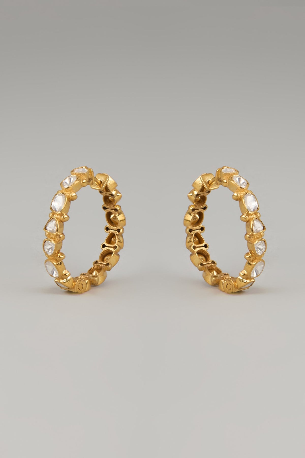 Gold Plated Moissanite Polki Hoop Earrings In Sterling Silver