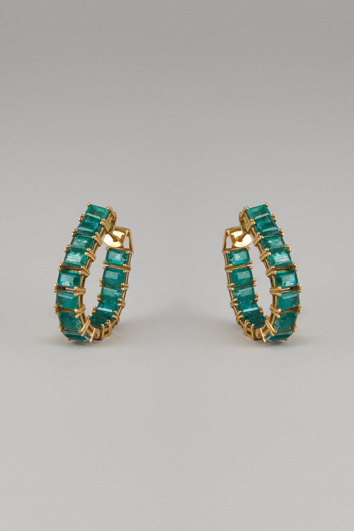 Gold Plated Green Doublet Stone & Kundan Polki Hoop In Sterling Silver