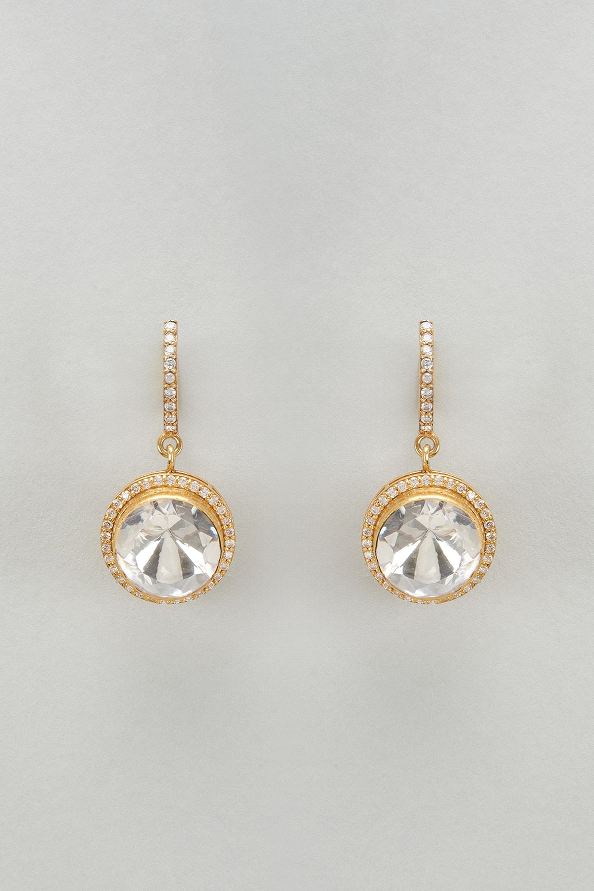 Gold Plated Moissanite Polki & Freshwater Pearl Dangler Earrings In Sterling Silver