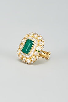 Gold Plated Moissanite Polki & Green Dublet Stone Ring In Sterling Silver