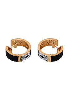 18 Kt Yellow Gold Enamel & Diamond Hoop Earrings