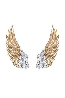 18 Kt Yellow Gold Full Cut Diamond Angel Wing Dangler Earrings