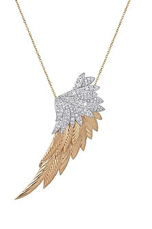 18 Kt Yellow Gold Full Cut Diamond Winged Pendant Chain Necklace