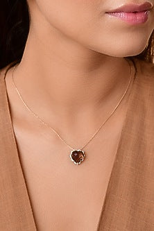 14 Kt Yellow Gold Heart Pendant Necklace With Smoky Quartz