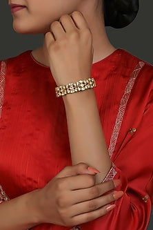 Gold Finish Kundan Polki Poronchi Bracelet In Sterling Silver