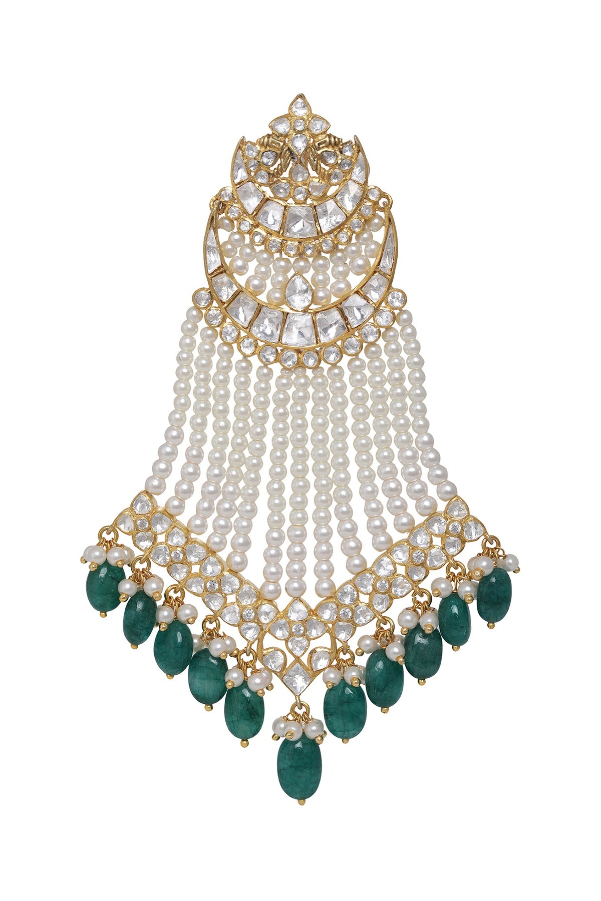 Gold Finish Kundan Polki & Pearl Pasa In Sterling Silver