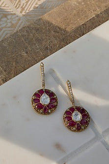 Gold Plated Ruby Stone Bali Earrings In Sterling Silver