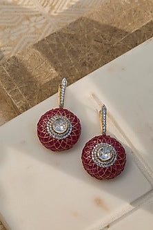 Gold Plated Ruby Stone Bali Earrings In Sterling Silver