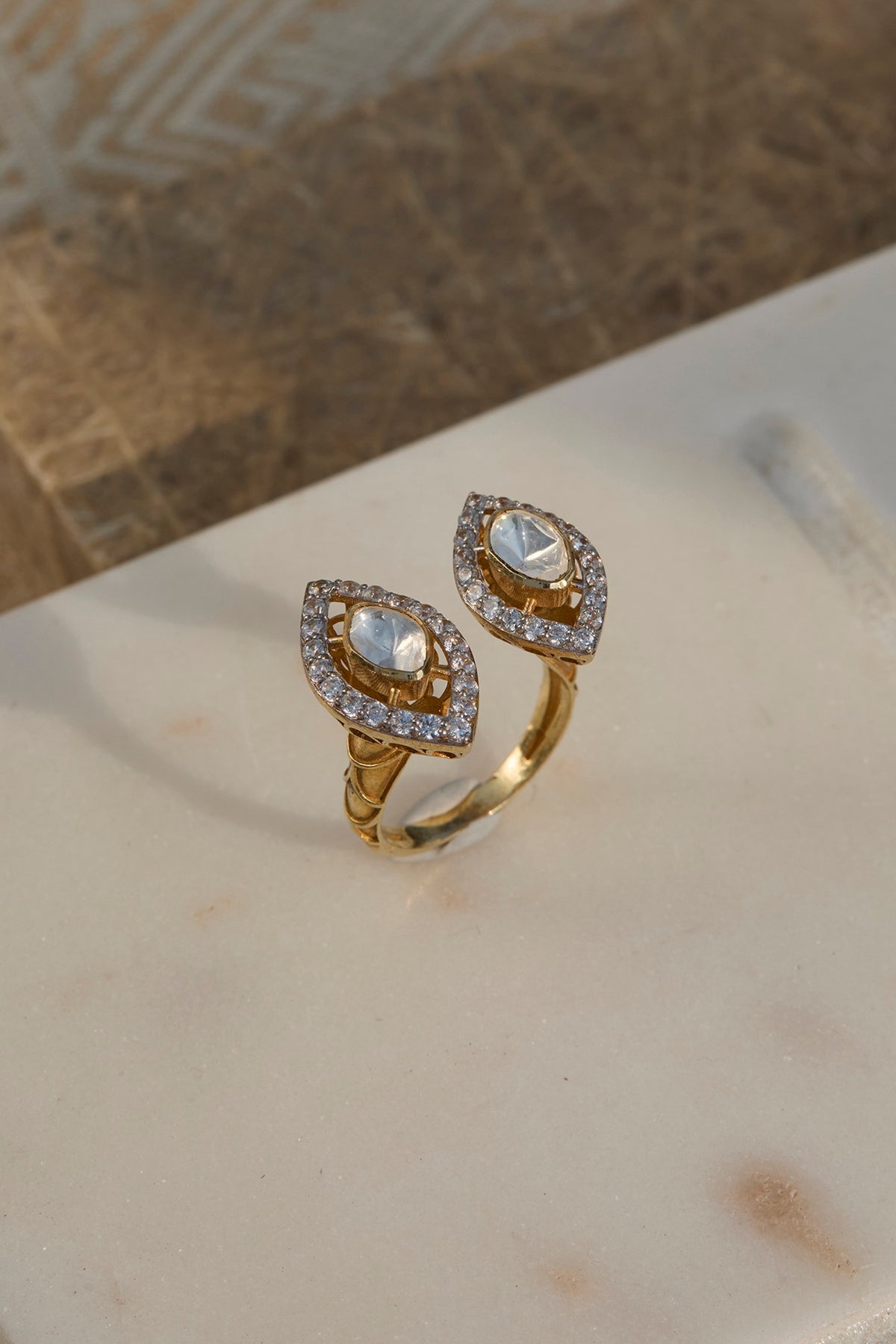 Gold Plated Marquise Motif Ring In Sterling Silver