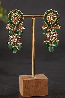 Gold Plated Kundan Polki Dangler Earrings In Sterling Silver