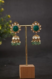 Gold Plated Vellore Kundan Polki & Pearl Jhumka Earrings In Sterling Silver