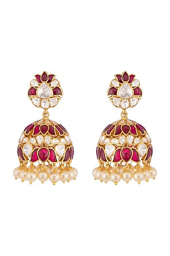 Gold Plated Emerald Jhumki Earrings