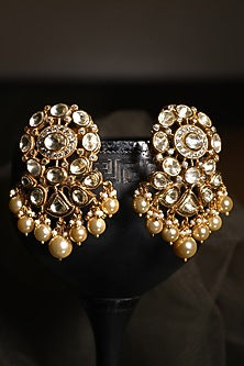 Gold Plated Polki & Pearls Jhumki Earrings