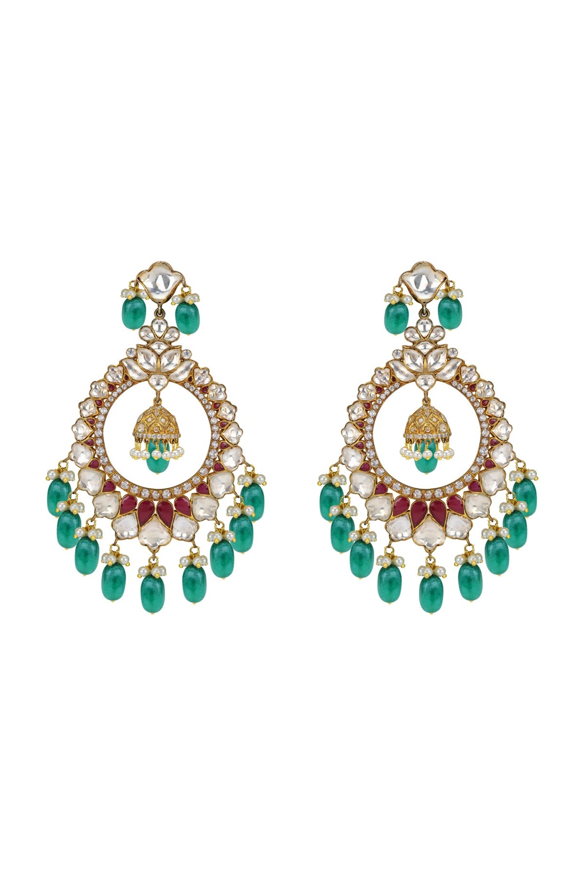 Gold Plated Ruby Chandbali Earrings