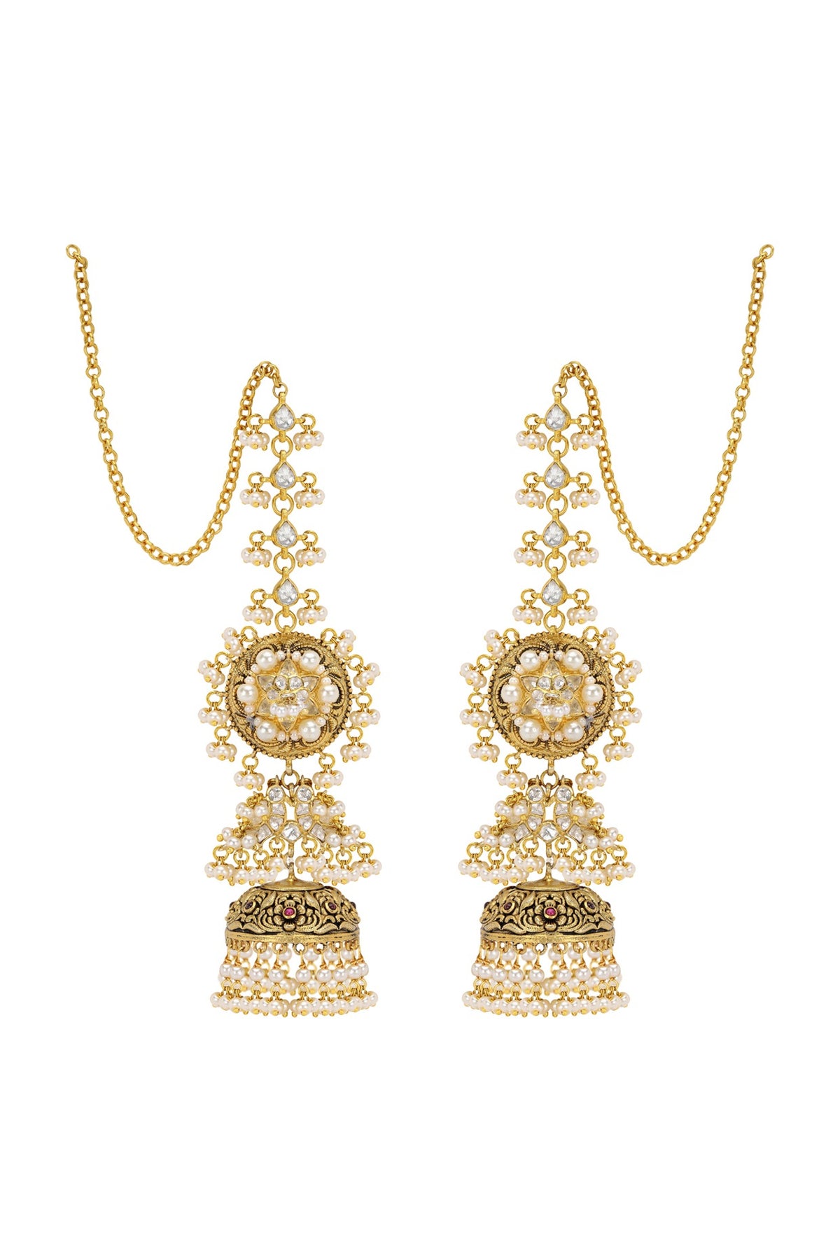 Gold Plated Pearls & Polki Jhumki Earrings