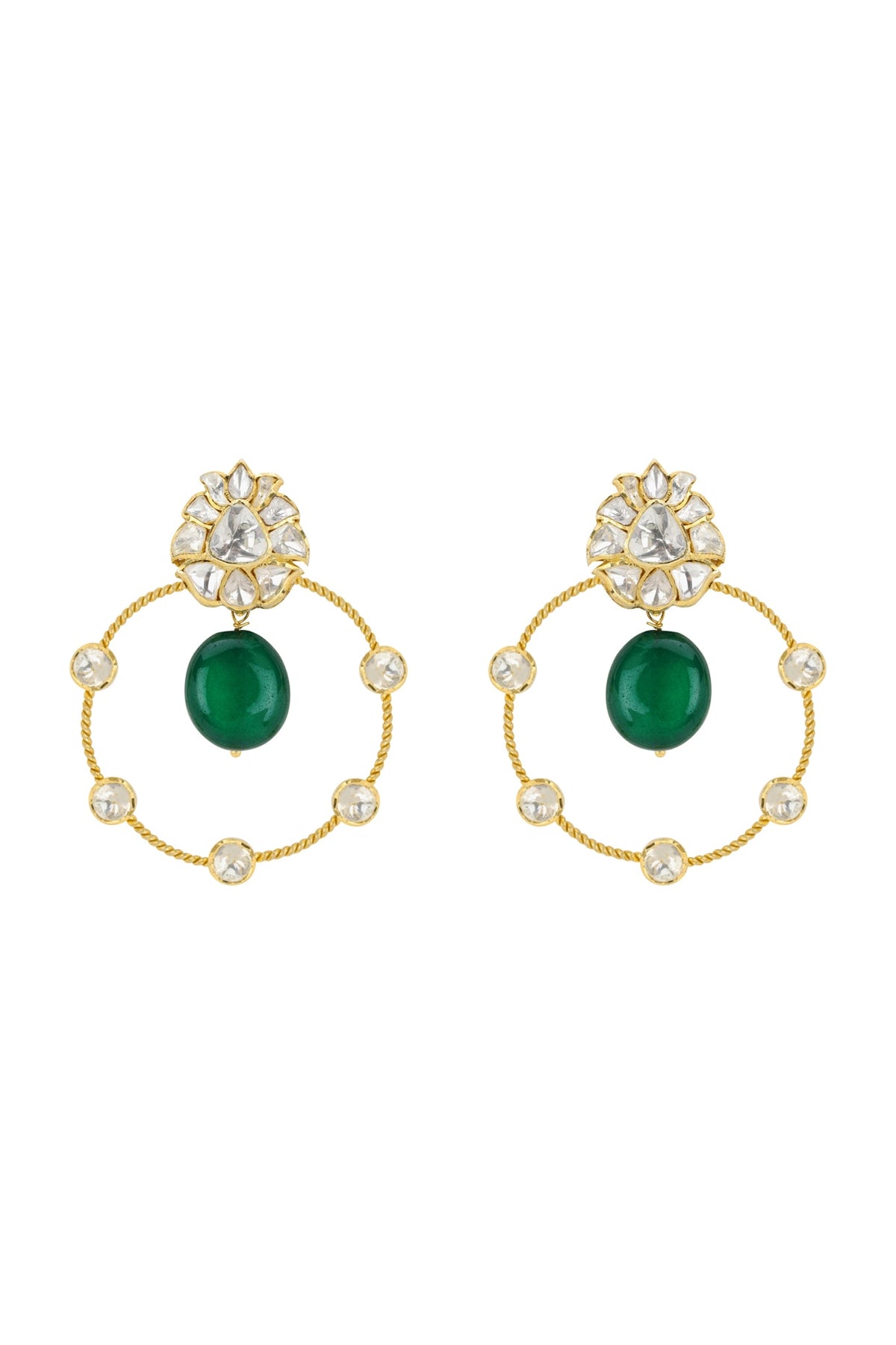 Gold Plated Emerald & Polki Chandbali Earrings