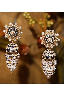 Gold Plated Blue Enamel Jhumki Earrings