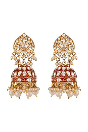 Gold Plated Red Enamel Earrings