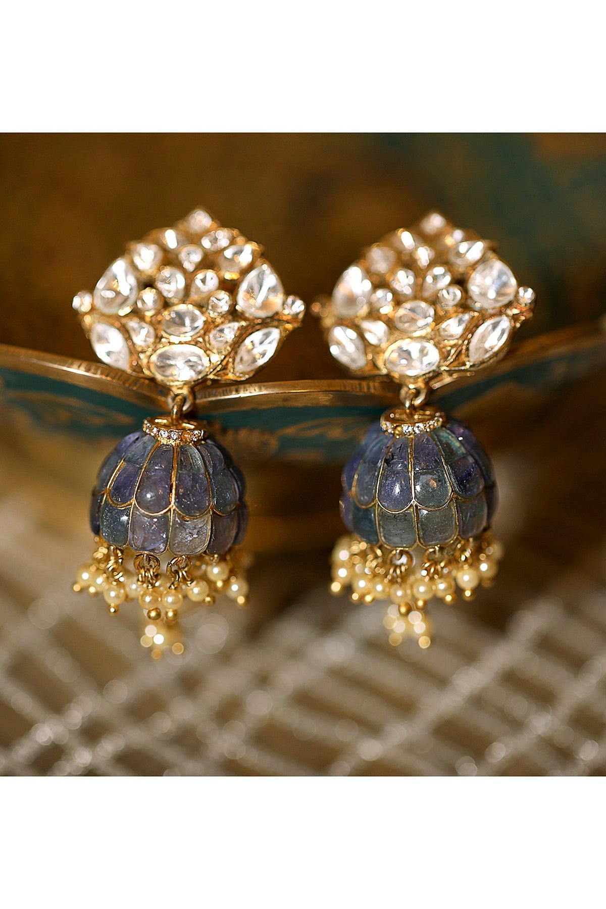 Gold Plated Vellore Polki Jhumka Earrings