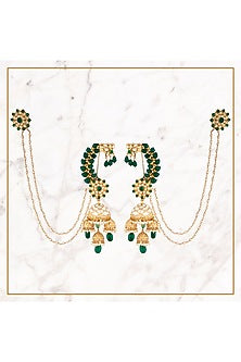 Gold Plated Emeralds Jhumka Earrings