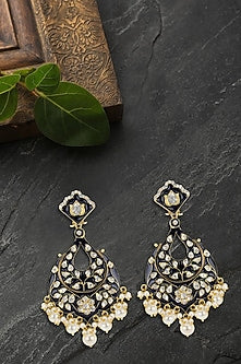 Gold Plated Blue Enameled Dangler Earrings