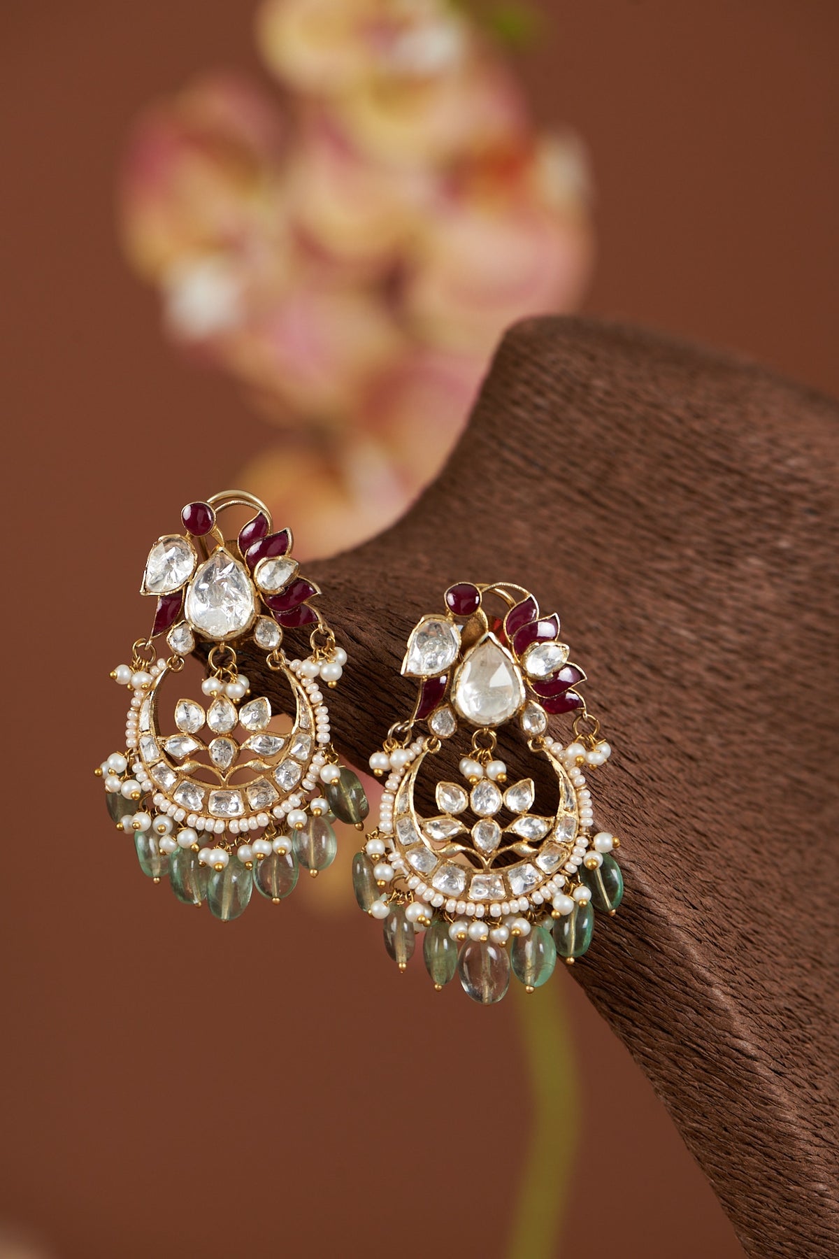 Gold Finish Bullur Polki Dangler Earrings In Sterling Silver