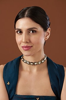 Gold Finish Enameled Choker Necklace In Sterling Silver