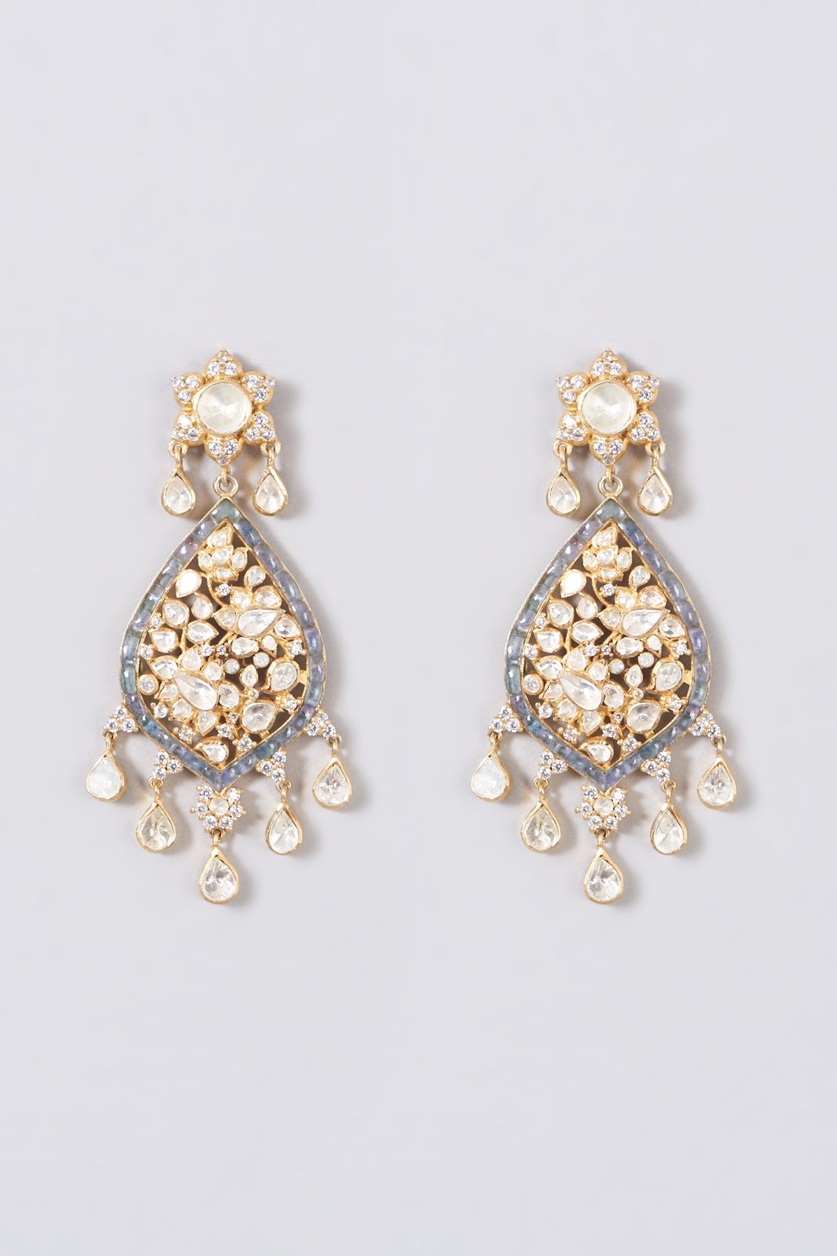 Gold Finish Blue Sapphire Earrings In Sterling Silver