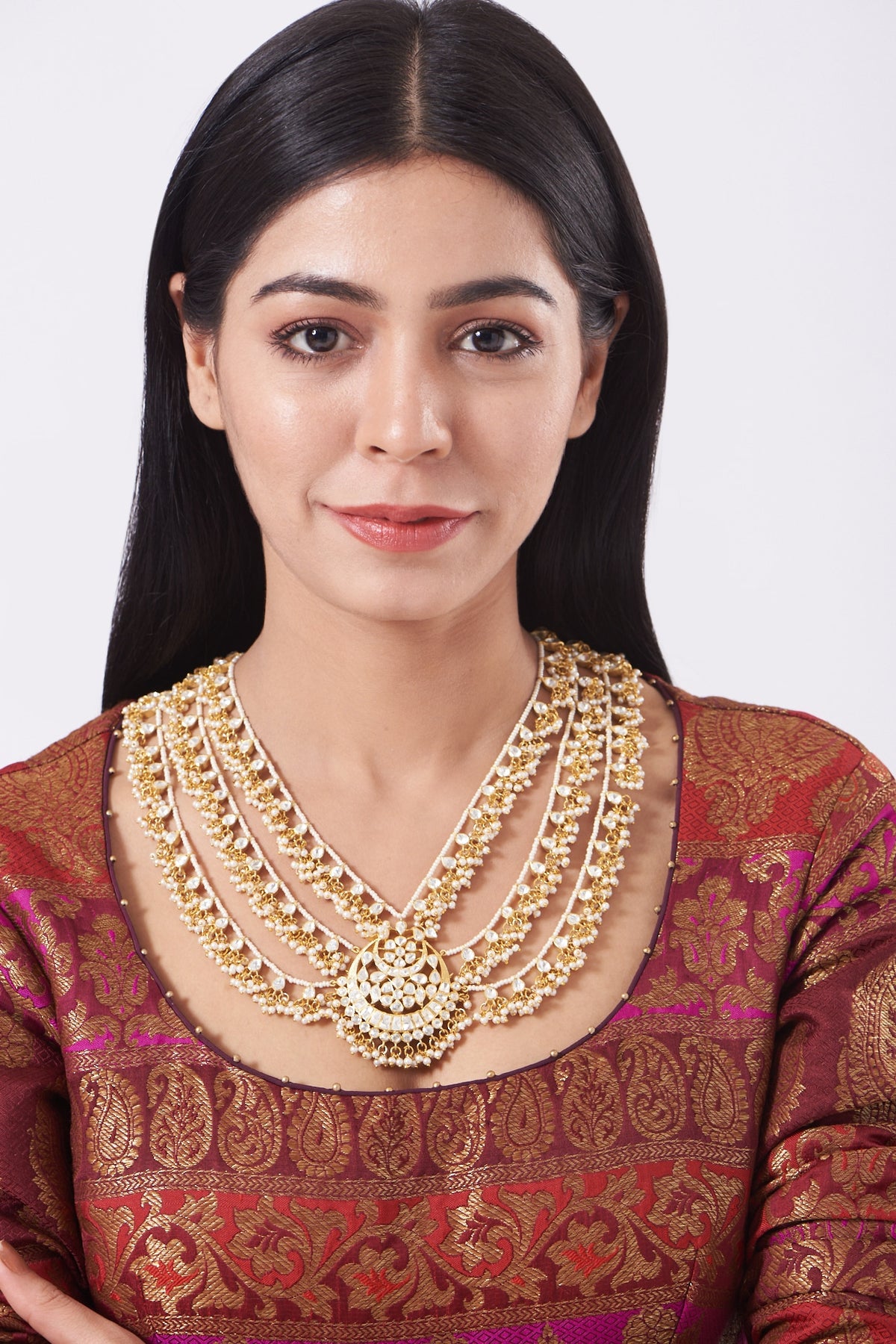 Gold Finish Long Pendant Necklace In Sterling Silver