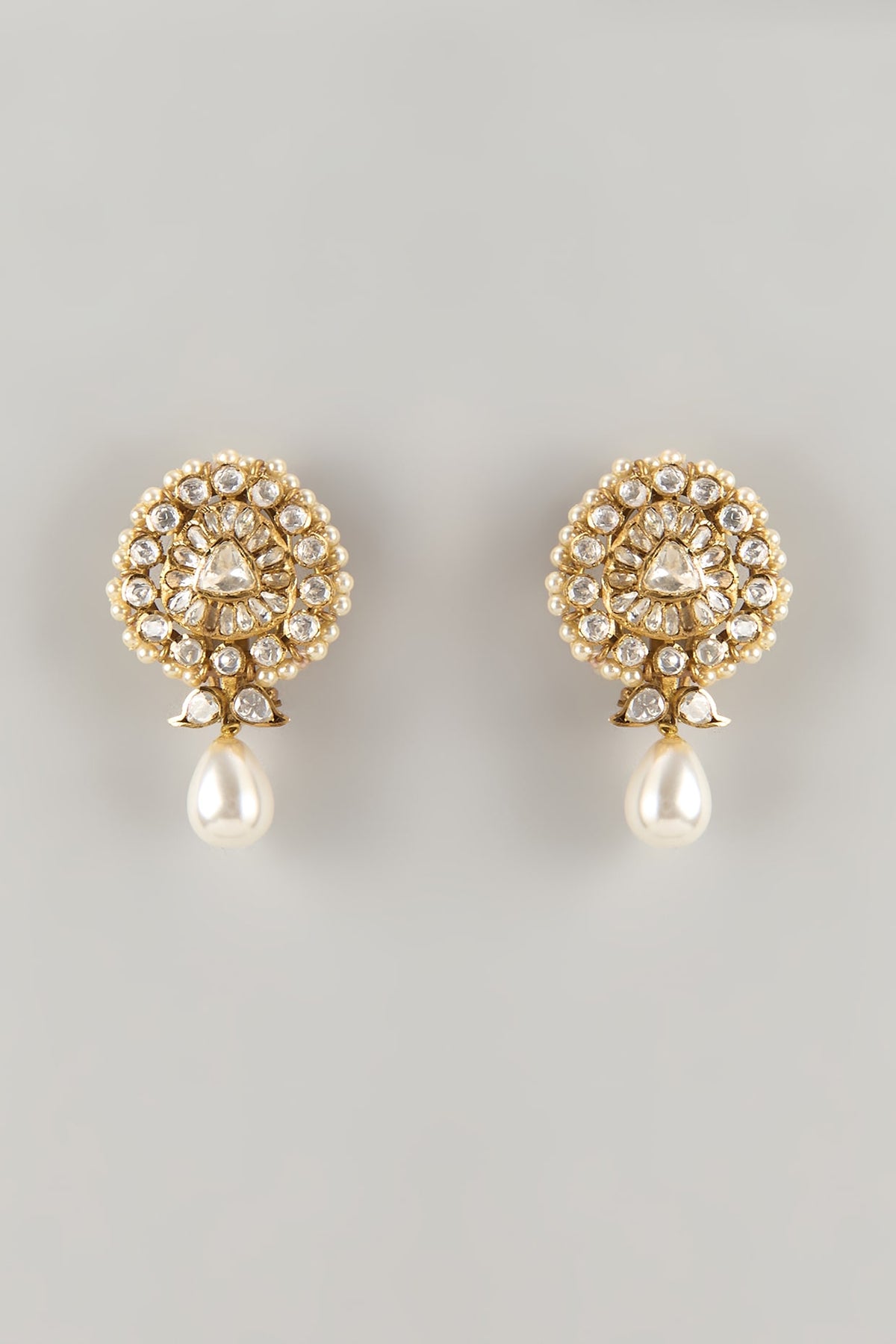 Gold Plated Moissanite Polki Dangler Earrings In Sterling Silver