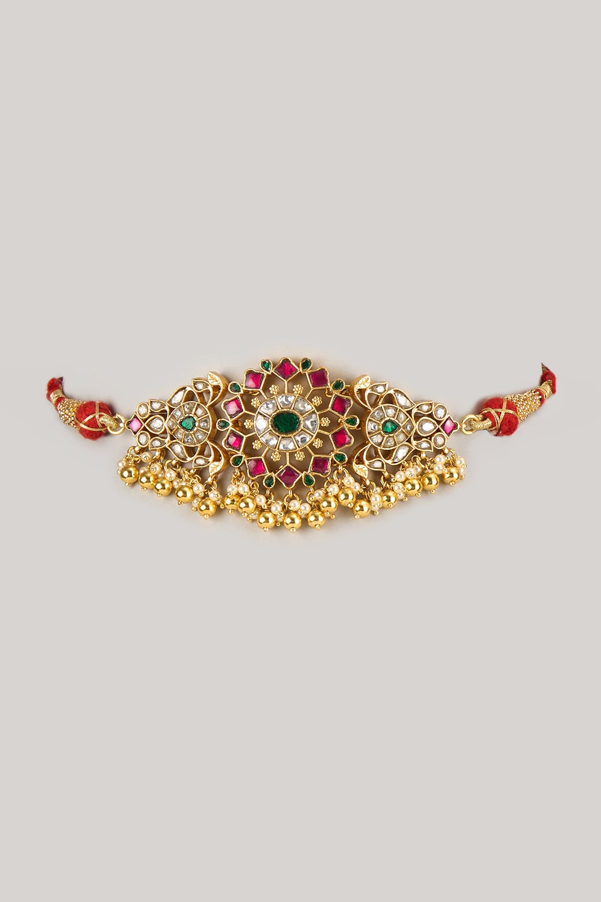 Gold Plated Multi-Colored Moissanite Polki Necklace In Sterling Silver