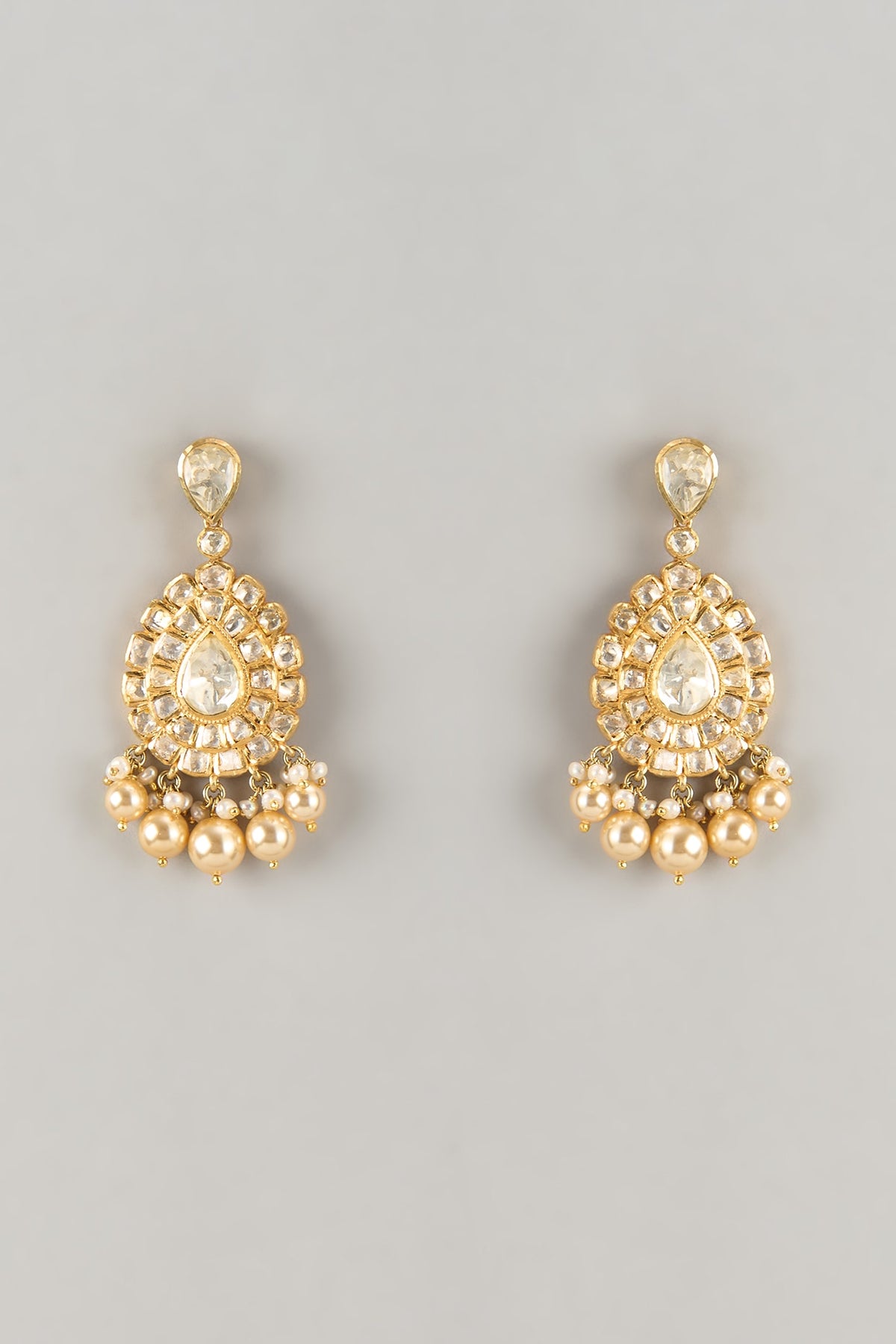 Gold Plated Red Moissanite Polki Stud Earrings In Sterling Silver
