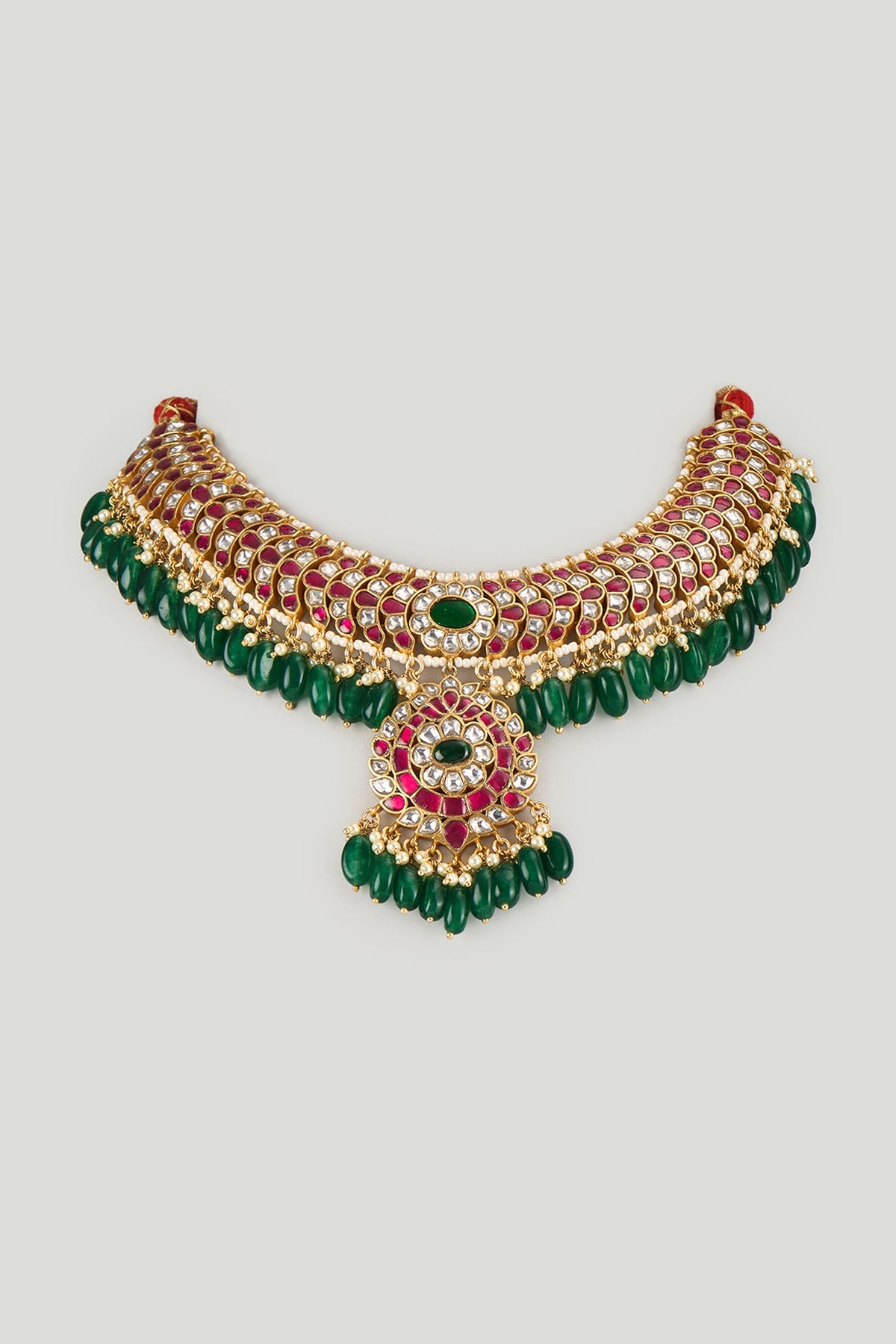 Gold Plated Multi-Colored Moissanite Polki Necklace In Sterling Silver